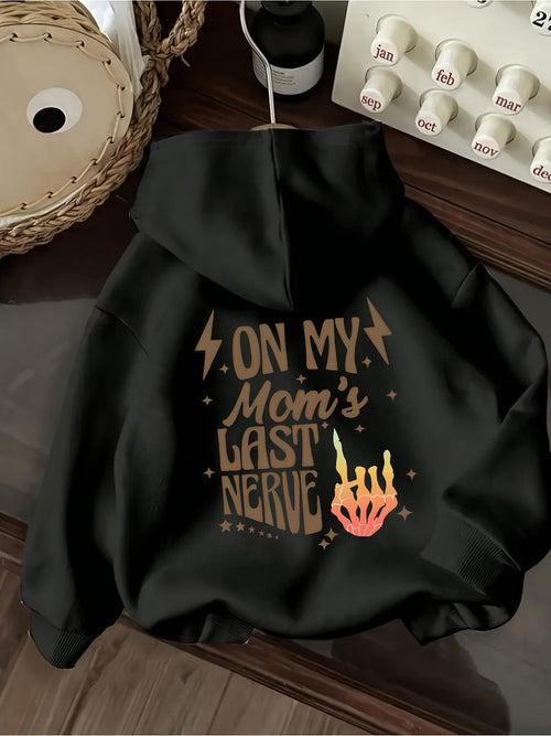 Women's Graphic Hoodie On My Moms Last Nerve With Lightning Bolts And Flaming Neon Hand Hoodie
