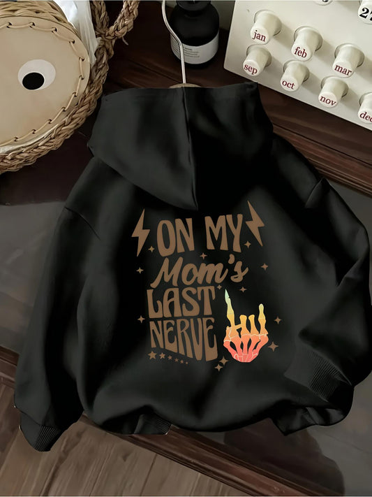 Women's Graphic Hoodie On My Moms Last Nerve With Lightning Bolts And Flaming Neon Hand Hoodie