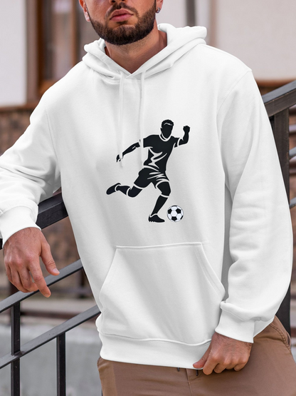 Men's Graphic Hoodie Urban Street Scene With Soccer Player Kicking Athletic Soccer Ball