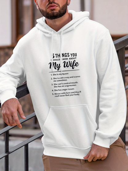 Men's Graphic Hoodie Five Things You Should Know About My Wife Loving List With Bold Black Typography Wife