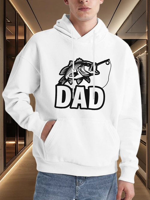 Men's Graphic Hoodie Dad Fishing Rod And Leaping Bass Over Bold Letters Dad
