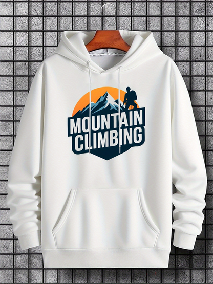 Men's Graphic Hoodie Mountain Climbing At Sunrise With Silhouette And Majestic Snowy Peaks