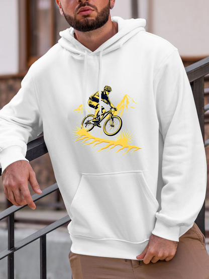 Men's Graphic Hoodie Rider In Yellow Jersey Climbing Steep Mountain Road With Bicycle