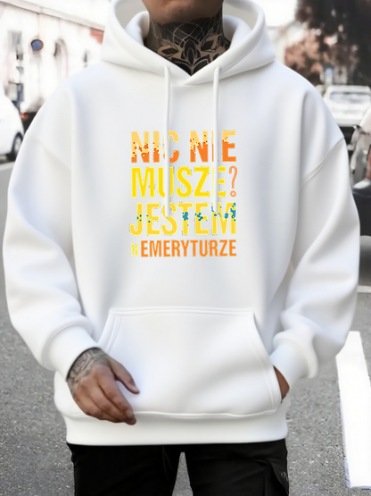 Men's Graphic Hoodie No English Text White Hoodie In Urban Street With Tattooed Person