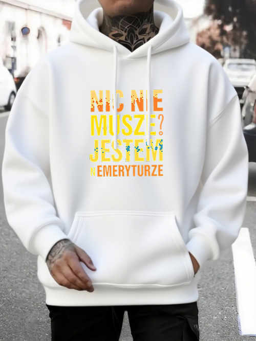 Men's Graphic Hoodie No English Text White Hoodie In Urban Street With Tattooed Person