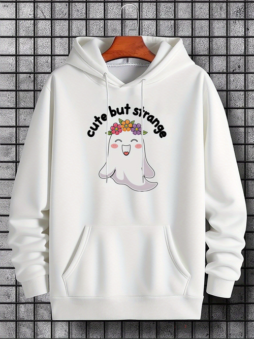Men's Graphic Hoodie Cute But Strange Smiling Ghost With Floral Crown Surrounded By Playful Vibes