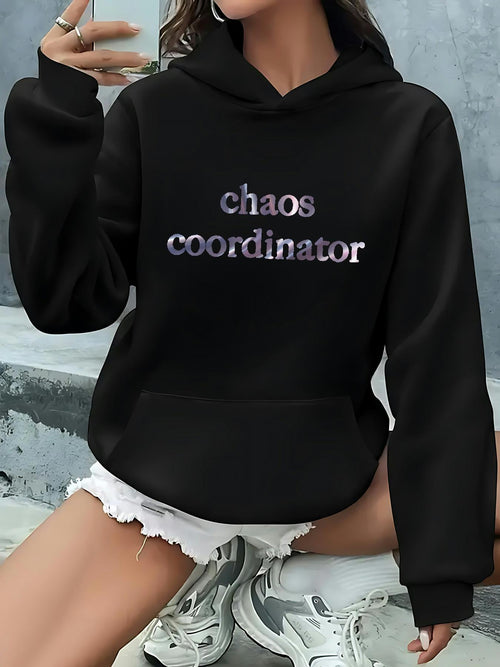 Women's Graphic Hoodie Chaos Coordinator Playful Text On Relaxed Cozy Hoodie