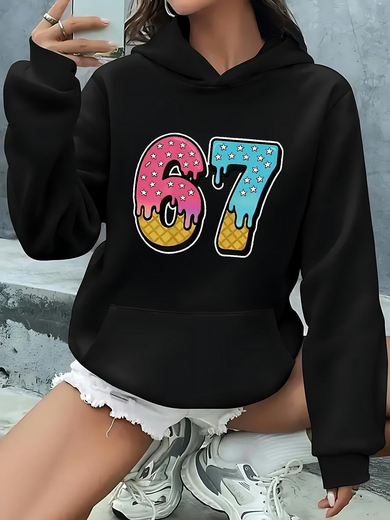 Women's Graphic Hoodie Colorful Dripping Candy Numbers On Playful Hoodie