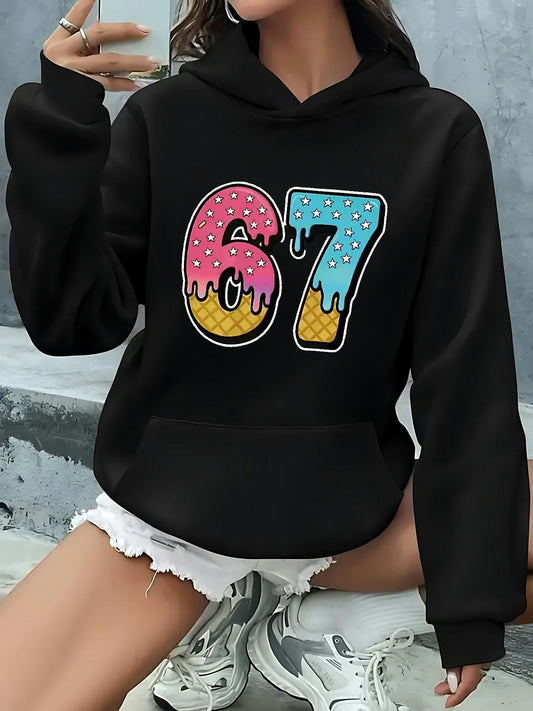 Women's Graphic Hoodie Colorful Dripping Candy Numbers On Playful Hoodie