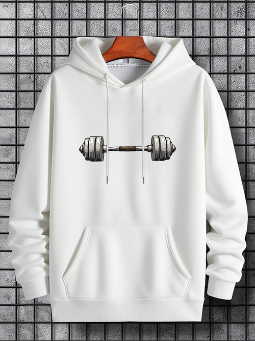 Men's Graphic Hoodie Steel Gym Equipment Among Minimalist Modern Design Barbell