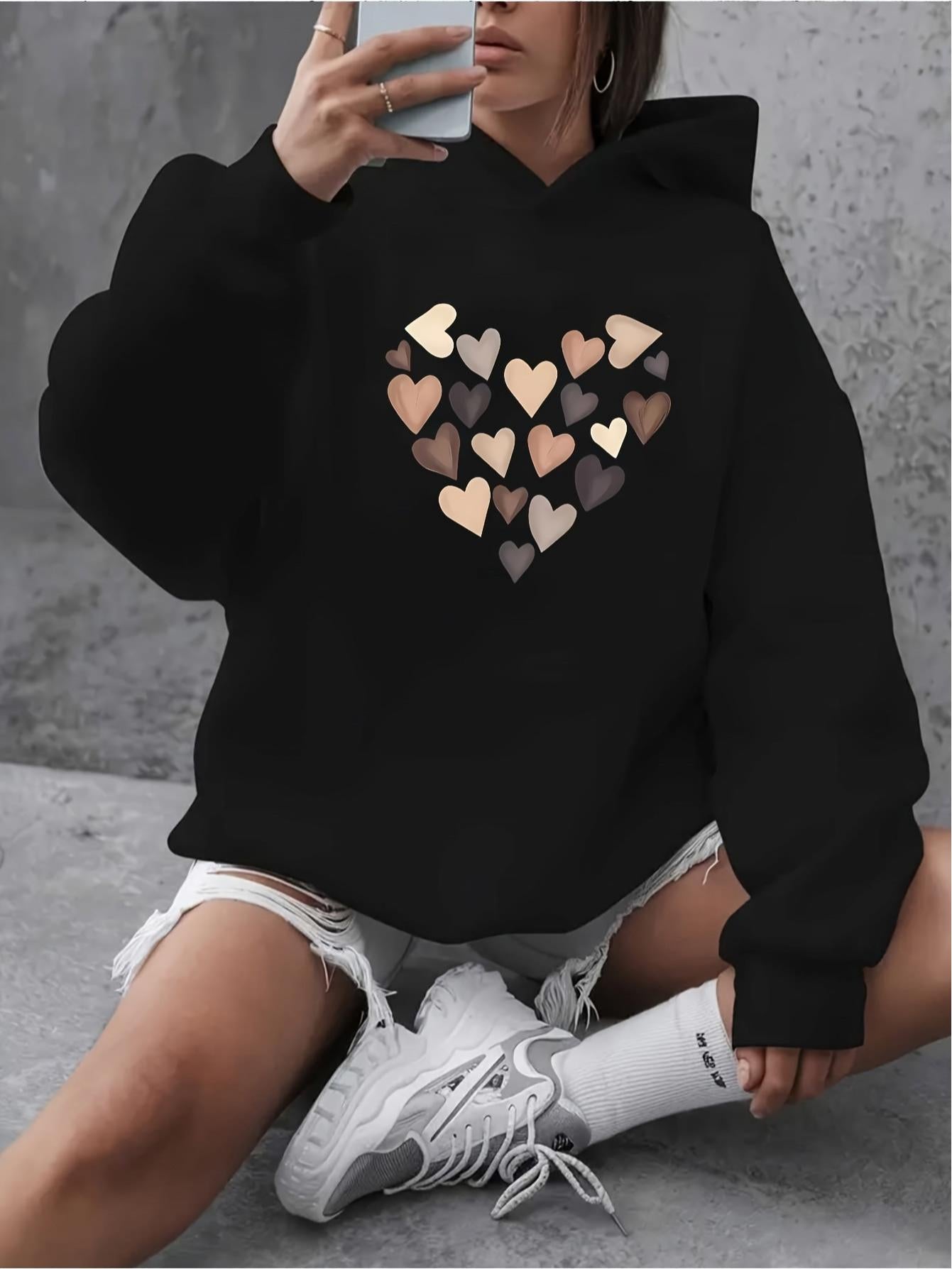 Women's Graphic Hoodie Cluster Of Beige Hearts Arranged In A Symmetrical Pattern Heart