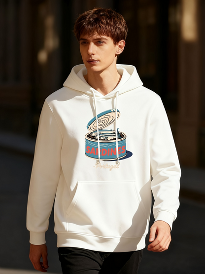 Men's Graphic Hoodie Retro Vinyl Record Player With Vibrant Musical Notes Around Turntable