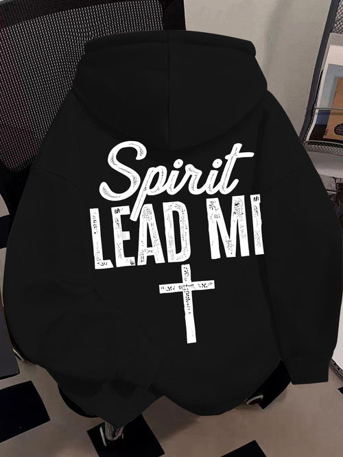 Women's Graphic Hoodie Spirit Lead Me Grunge White Text With Simple Christian Cross Hooded Sweatshirt