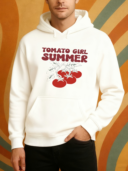 Men's Graphic Hoodie Tomato Girl Summer With Playful Red Tomatoes Under Bright Typography Tomato
