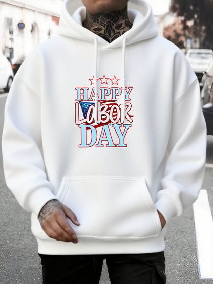 Men's Graphic Hoodie Happy Labor Day Patriotic Letters Surrounded By Stars Print