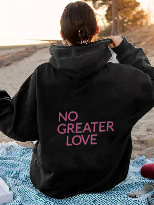 Women's Graphic Hoodie No Greater Love Soft Evening Light On Seaside Black Hoodie