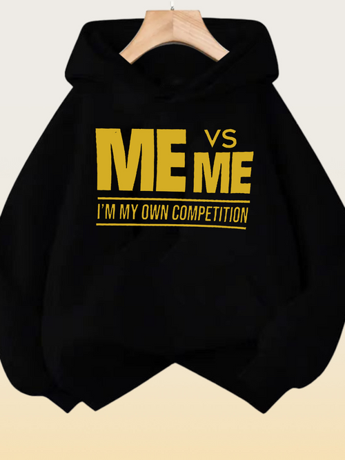 Women's Graphic Hoodie Me Vs Me Bold Yellow Motivational Slogan With Strong Typography Competition Hoodie