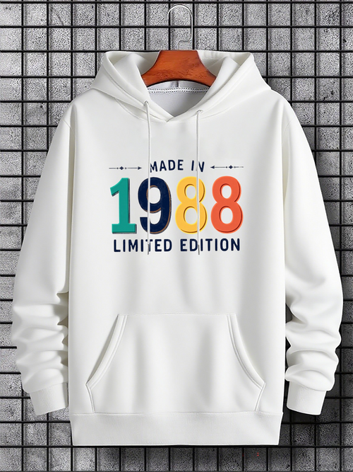 Men's Graphic Hoodie Made In 1988 Limited Edition Colorful Numbers Underlined Year Hoodie