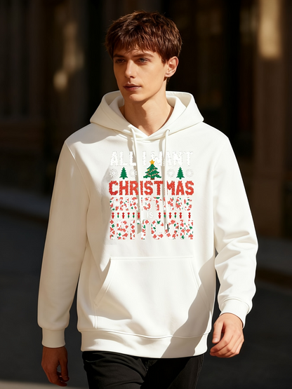 Men's Graphic Hoodie Christmas Holiday Patterns With Festive Trees And Seasonal Lettering Hoodie