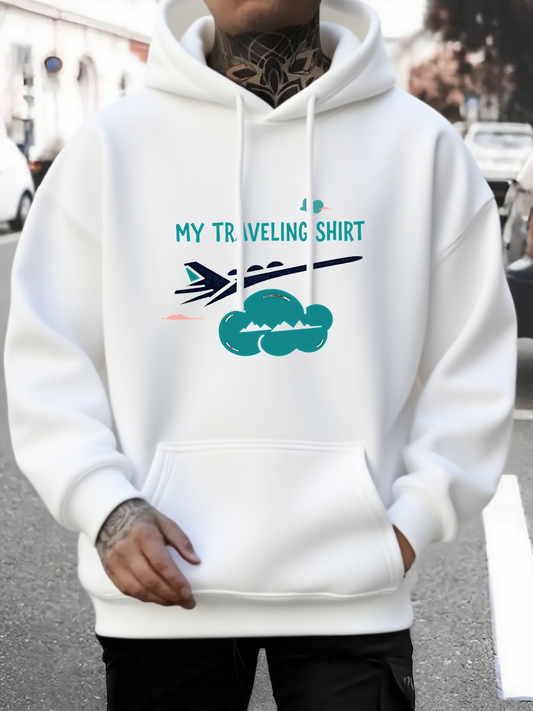 Men's Graphic Hoodie My Traveling Shirt Stylish Jet Plane With Clouds Under Blue Sky