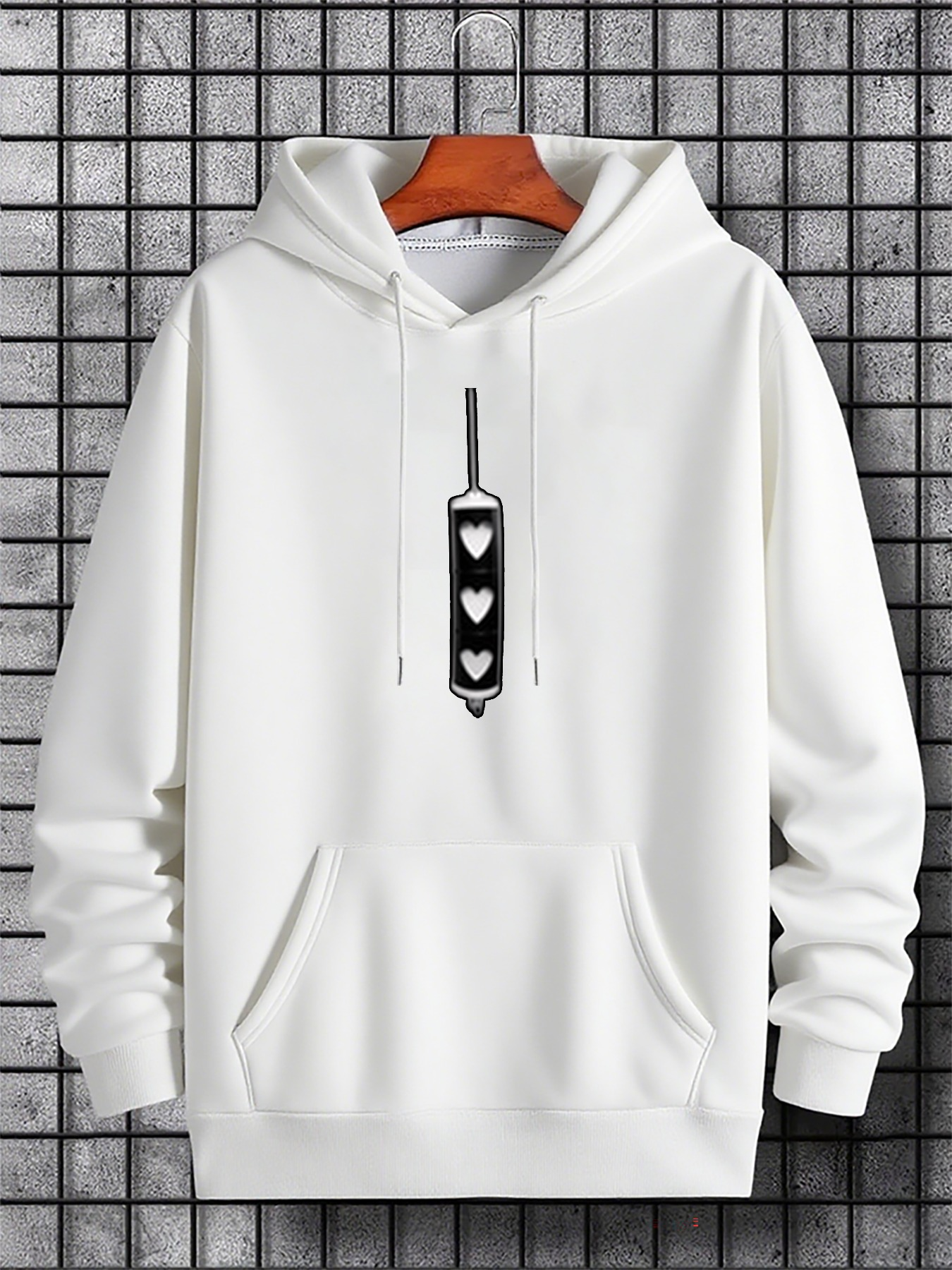 Men's Graphic Hoodie Minimalist Design With Monochrome Graphic And Simple Symmetrical Black Syringe