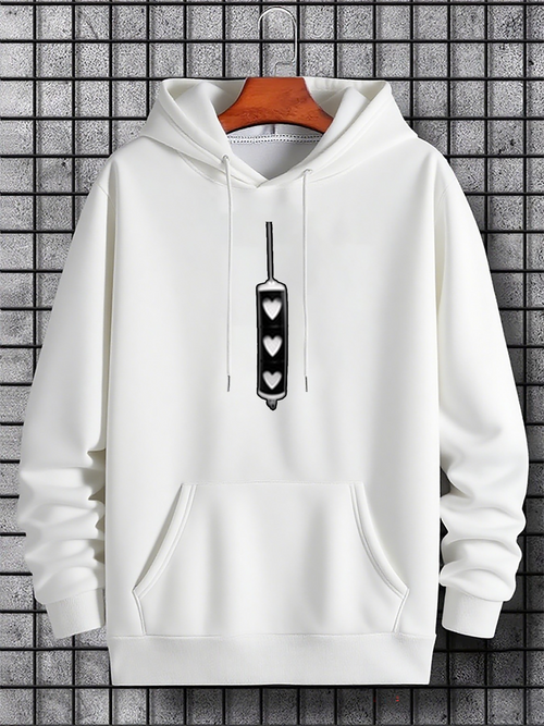 Men's Graphic Hoodie Minimalist Design With Monochrome Graphic And Simple Symmetrical Black Syringe