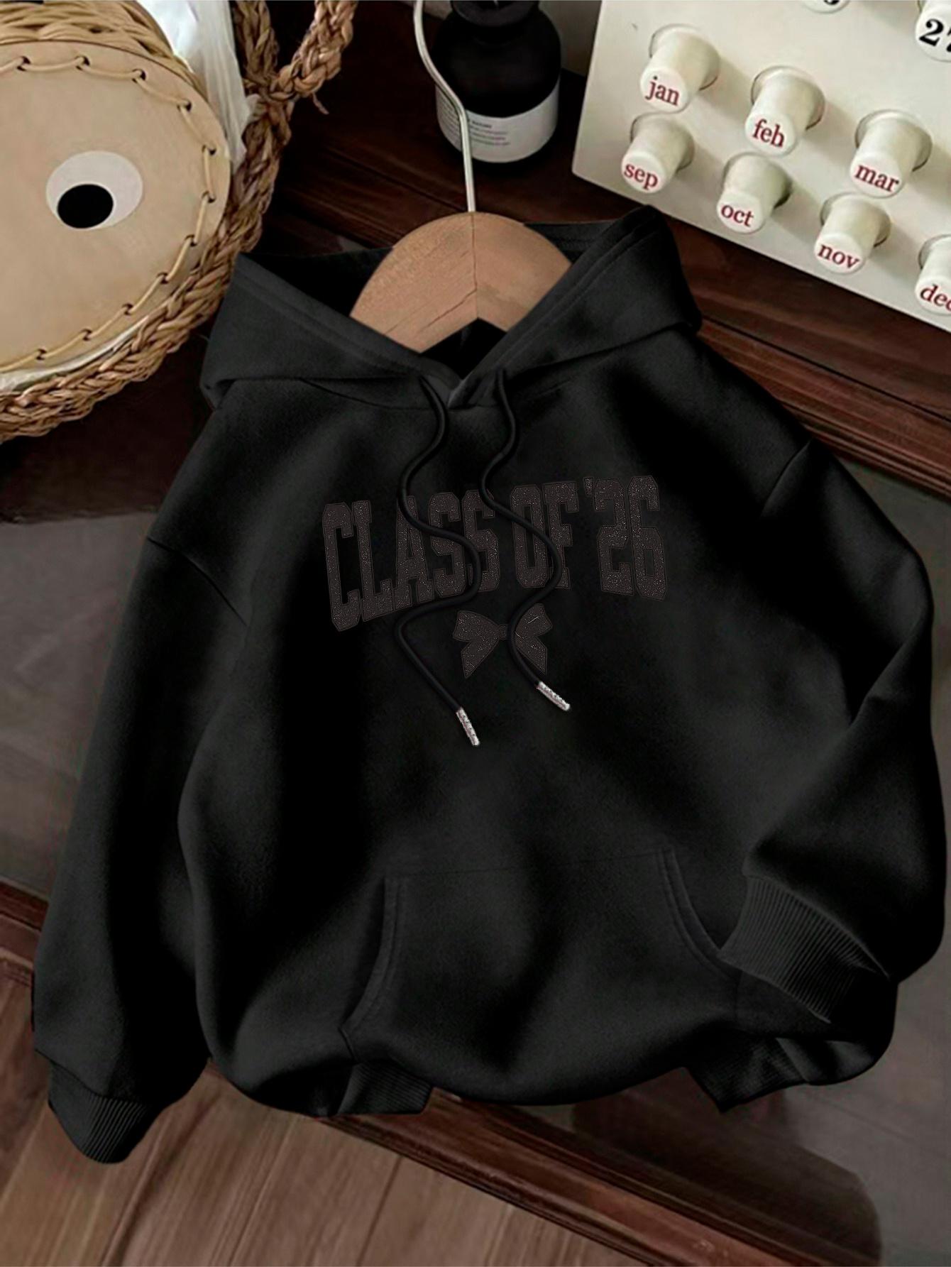 Women's Graphic Hoodie Class Of 26 Bold Lettering Across The Chest Modern Casual Hoodie