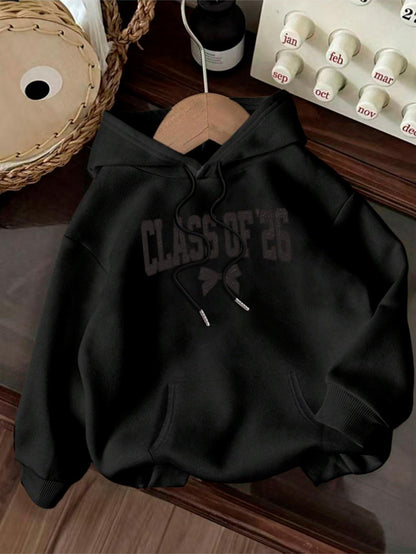 Women's Graphic Hoodie Class Of 26 Bold Lettering Across The Chest Modern Casual Hoodie