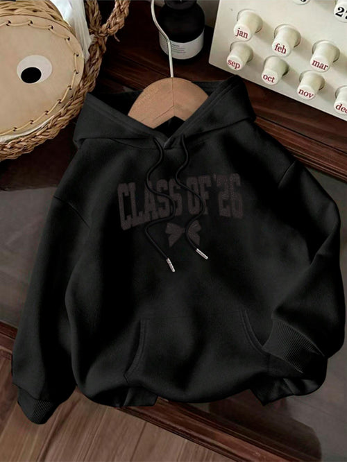 Women's Graphic Hoodie Class Of 26 Bold Lettering Across The Chest Modern Casual Hoodie