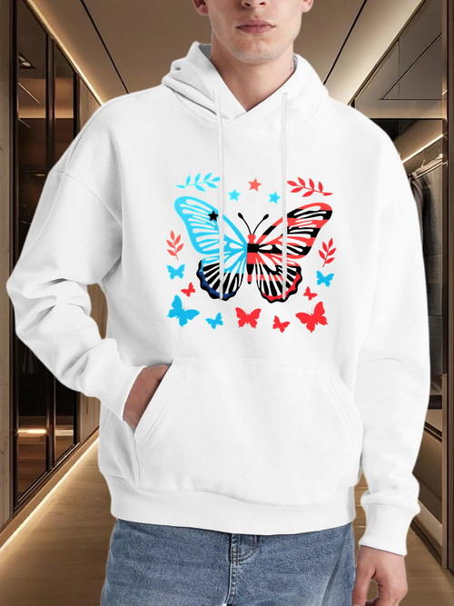 Men's Graphic Hoodie Colorful Abstract Leaves And Flying Butterflies Butterfly