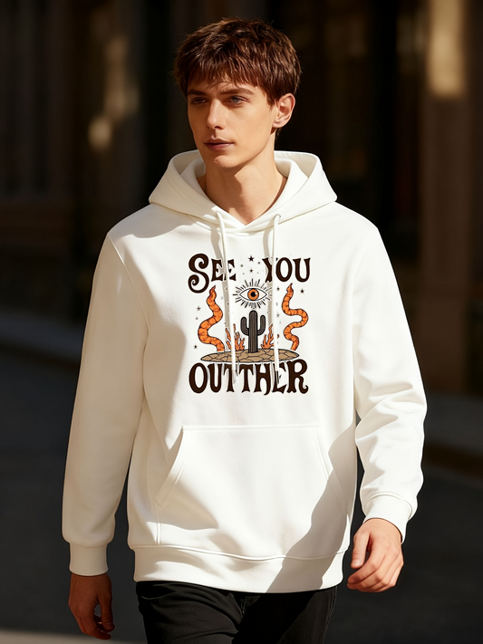 Men's Graphic Hoodie See You Out There Desert Cactus With Sun And Winding Snakes Graphic Hoodie