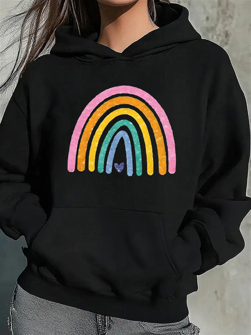 Women's Graphic Hoodie Radiant Colorful Hand Painted Arches On Cozy Rainbow Hoodie