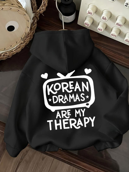 Women's Graphic Hoodie Korean Dramas Are My Therapy With Hearts Doodle TV Drawing Hoodie