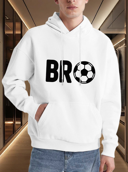 Men's Graphic Hoodie Bro Wordmark With Classic Black And White Soccer Ball