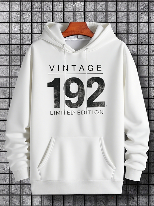 Men's Graphic Hoodie Vintage 192 Limited Edition Bold Typography On White Hoodie