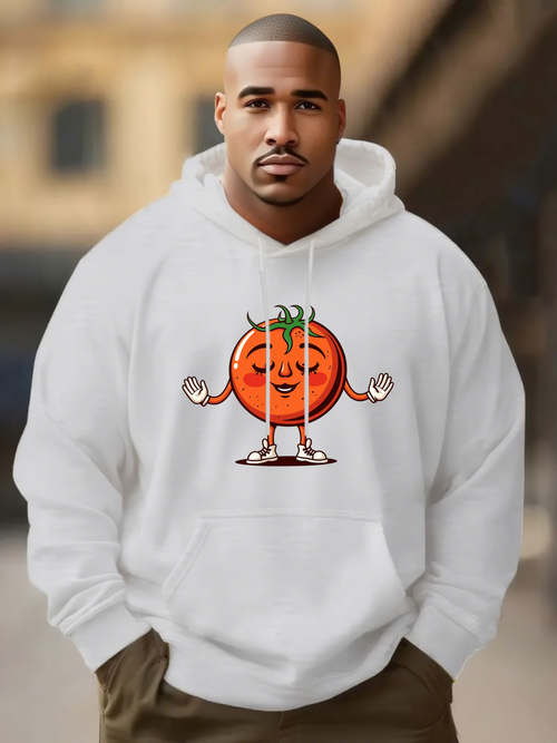 Men's Graphic Hoodie Smiling Cartoon Tomato With Playful Hands And Green Leafy Top Tomato