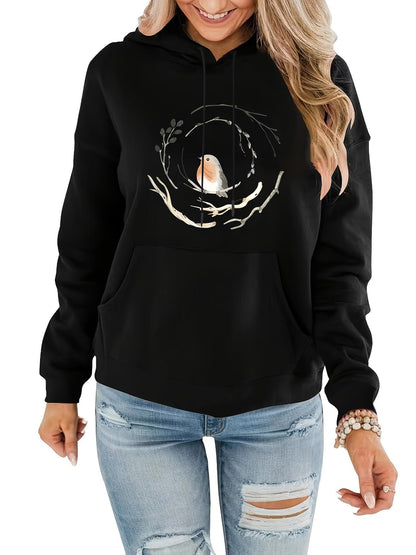Women's Graphic Hoodie Cozy Night Among Gentle Branches With A Lonely Perched Bird