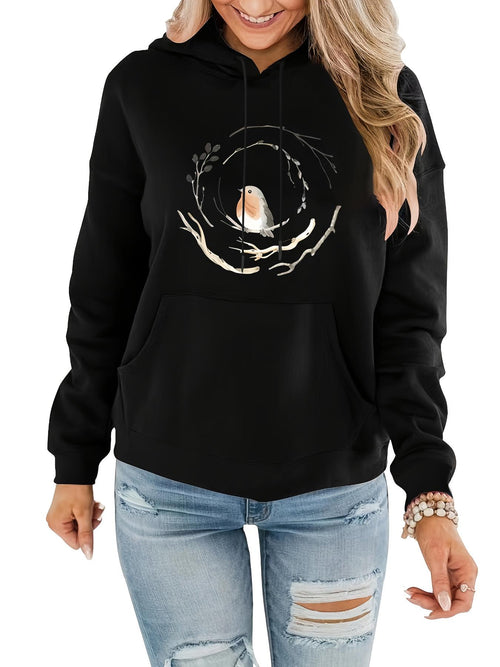 Women's Graphic Hoodie Cozy Night Among Gentle Branches With A Lonely Perched Bird