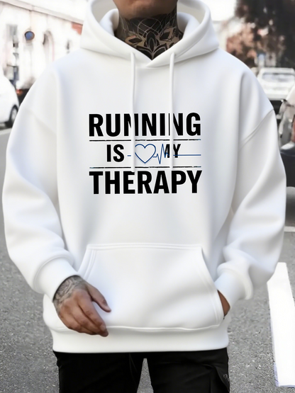 Men's Graphic Hoodie Running Is My Therapy Bold Letters Heart Symbol Hoodie