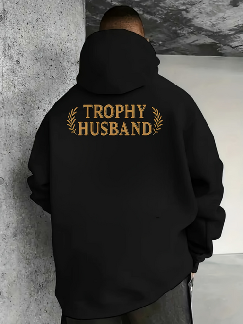 Men's Graphic Hoodie Trophy Husband Golden Letters With Laurel Wreath In Casual Hoodie