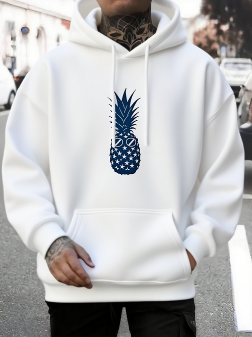 Men's Graphic Hoodie Vibrant Blue Tropical Pattern In Urban Street Pineapple