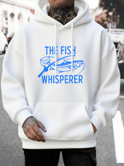 Men's Graphic Hoodie The Fish Whisperer Large Catch Underwater With Blue Text And Crossed Fishing Rods Fish