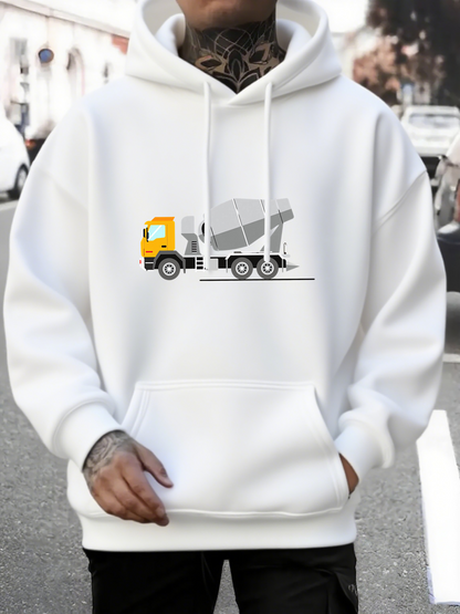 Men's Graphic Hoodie Urban Graphic With Whimsical Concrete Truck Drawn Over Street Hoodie
