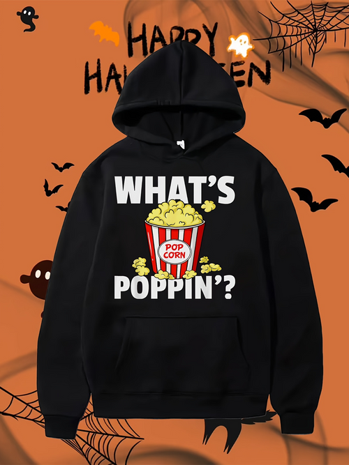 Men's Graphic Hoodie Whats Poppin Carton Of Fresh Movie Theater Popcorn Hoodie