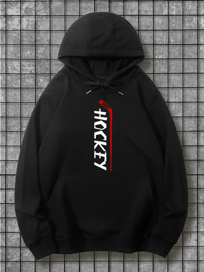 Men's Graphic Hoodie White Hockey Stick With Red Dot Over Black Hoodie