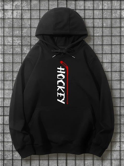Men's Graphic Hoodie White Hockey Stick With Red Dot Over Black Hoodie