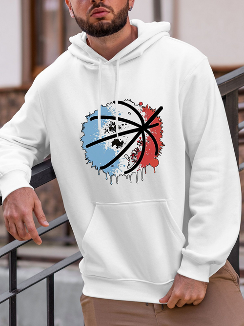 Men's Graphic Hoodie Splattered Paint With Black Dynamic Curved Lines Basketball