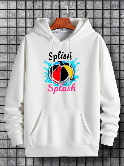 Men's Graphic Hoodie Splish Splash Colorful Water With Waves And Playful Beach Ball