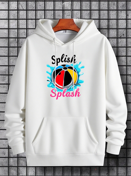 Men's Graphic Hoodie Splish Splash Colorful Water With Waves And Playful Beach Ball