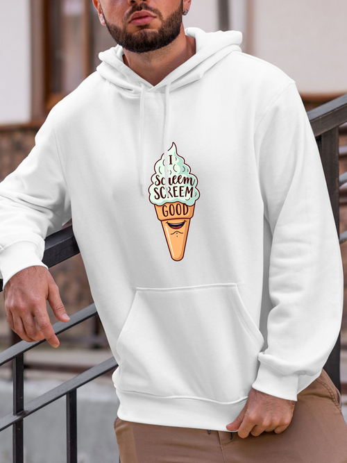 Men's Graphic Hoodie Ice Cream Cone With Dripping Creamy Swirls Playful Summer Dessert